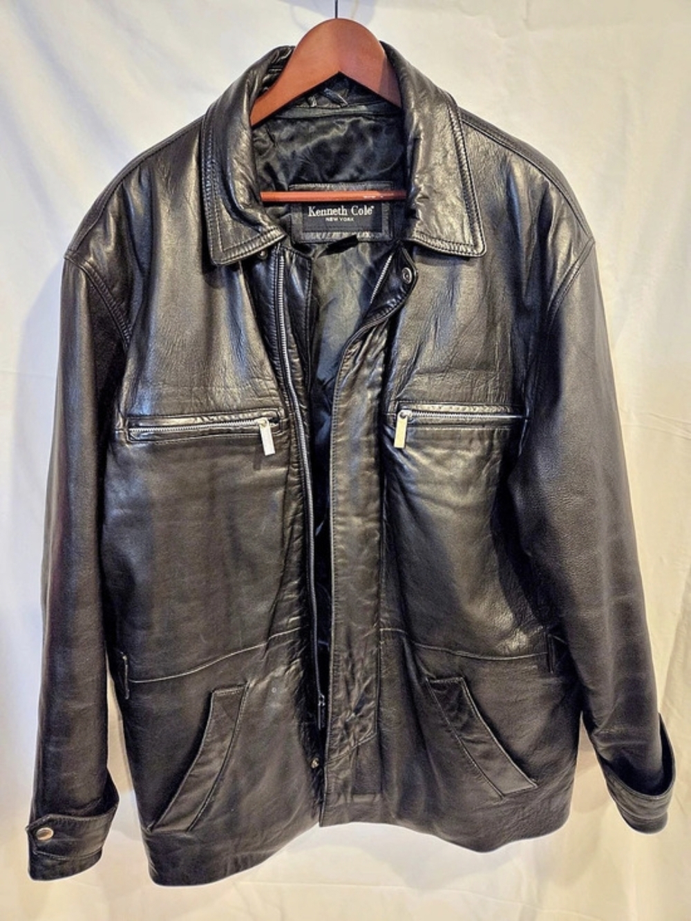 Kenneth Cole Men's Leather Jacket Black Size Medium